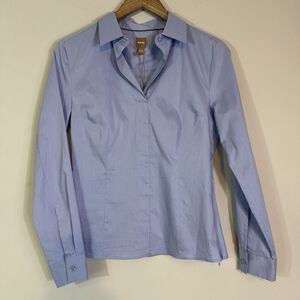 HUGO BOSS Women’s Slim Fit Cotton Stretch Long Sleeve Shirt Light Blue Size 4